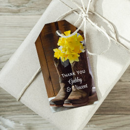 Yellow Daffodils Cowboy Boots Gastgeschenk Hochzei Geschenkanhänger