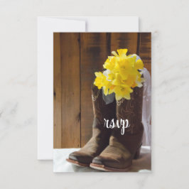 Yellow Daffodils Cowboy Boots Western Wedding RSVP Karte