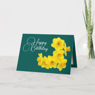 Yellow Daffodils Cyan Background Geburtstag Karte