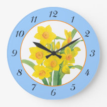 Yellow Daffodils on Blue Floral Wallclock