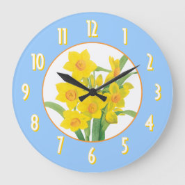 Yellow Daffodils on Blue Floral Wallclock Große Wanduhr