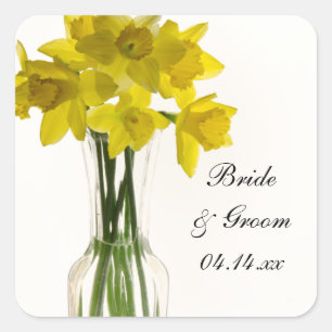 Yellow Daffodils Wedding Square Umschlag Aufkleber