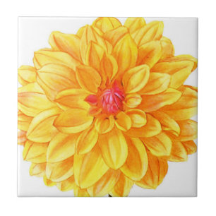 Yellow Dahlia Aquarell Fliese