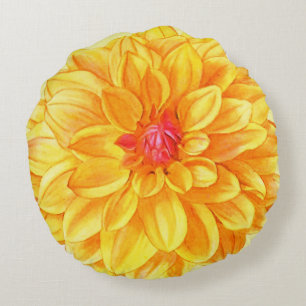 Yellow Dahlia Aquarell Rundes Kissen