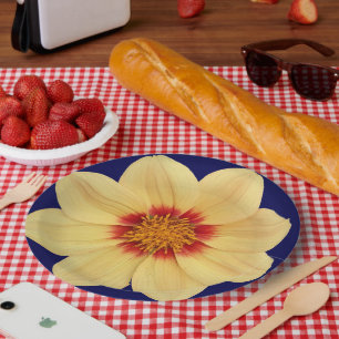 Yellow Dahlia auf Blue Floral Pappteller