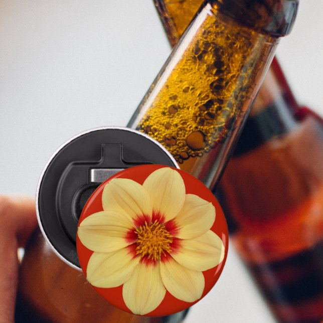 Yellow Dahlia auf Red Floral Flaschenöffner (In Situ Beer Bottle)