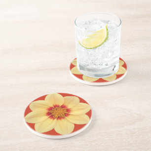 Yellow Dahlia auf Red Floral Getränkeuntersetzer
