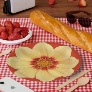 Yellow Dahlia auf Red Floral Pappteller