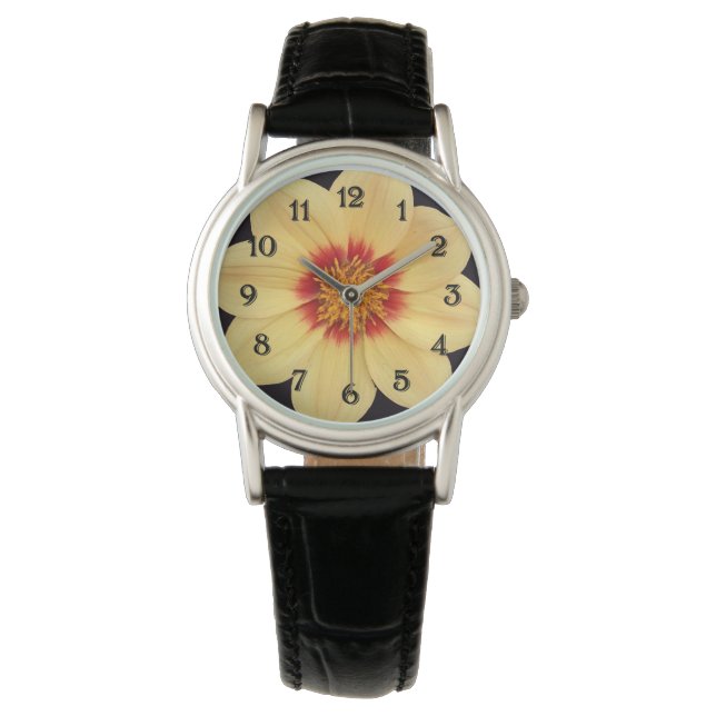 Yellow Dahlia Bloom Floral Armbanduhr (Vorderseite)