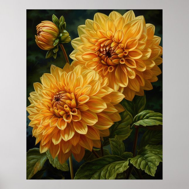 Yellow Dahlia Blume Art Print Poster (Vorne)