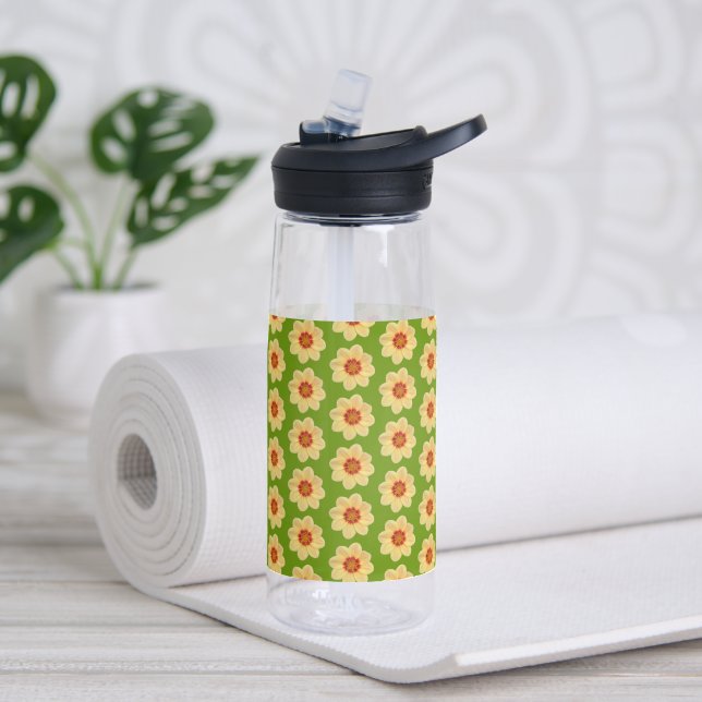 Yellow Dahlia Blume Pattern auf Green Trinkflasche (Yoga)