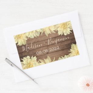 Yellow Dahlia Blume Rustic Wood Wedding Date Rechteckiger Aufkleber