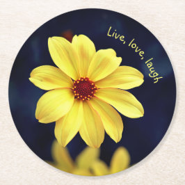 Yellow Dahlia Elegante Blume Inspiration Zitat Runder Pappuntersetzer