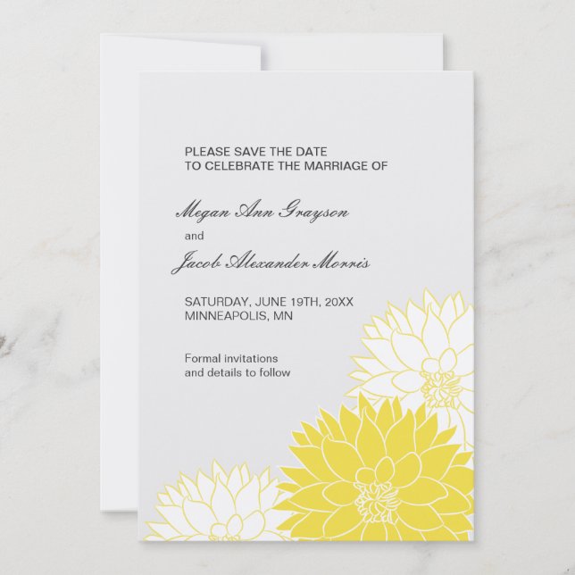 Yellow Dahlia on Gray Save The Date (Vorderseite)
