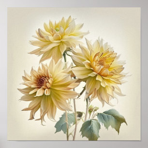 Yellow Dahlias Blume Art Print Poster
