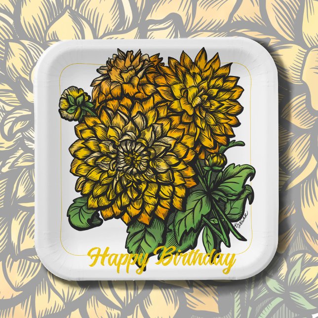 Yellow Dahlias Floral Pappteller (Von Creator hochgeladen)