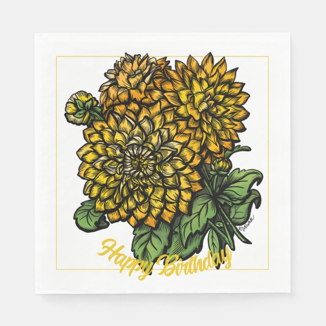 Yellow Dahlias Floral Serviette (Vorderseite)