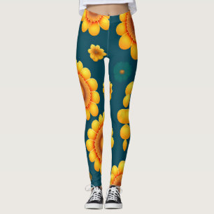 Yellow Daisies Blue Background Botanisches Muster Leggings