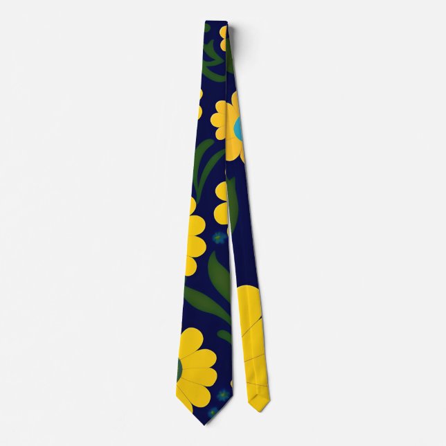 Yellow Daisies Blue Background Floral Muster Krawatte (Vorderseite)