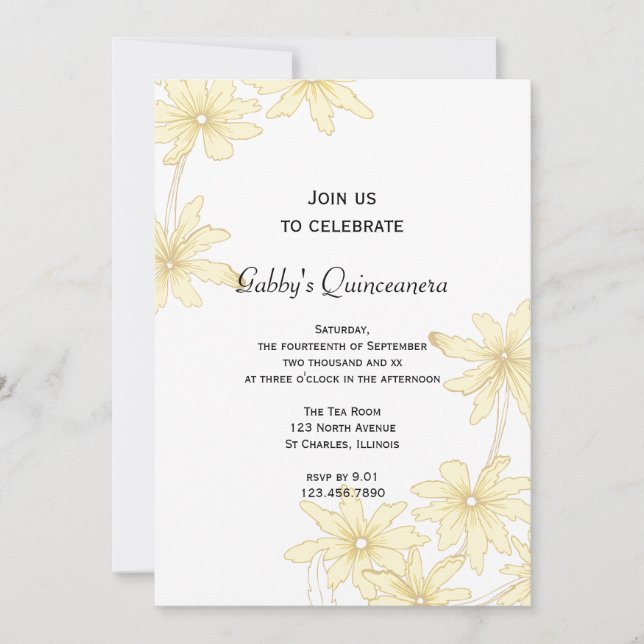Yellow Daisies Quinceanera Party Einladung (Vorderseite)
