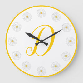 Yellow Daisies Spring Flowers Daisy Floral Initial Große Wanduhr