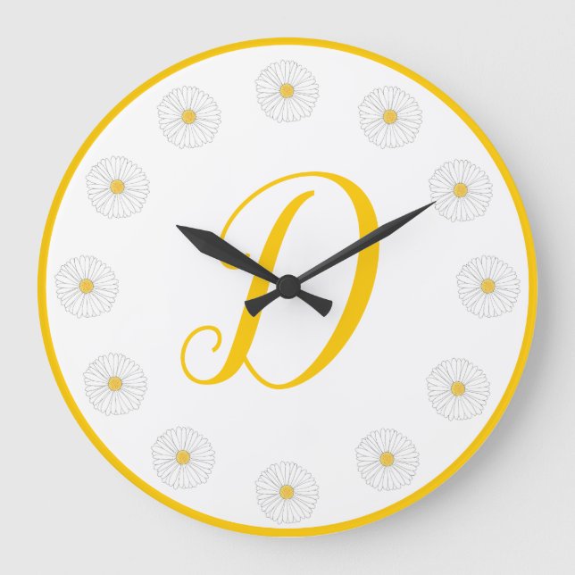 Yellow Daisies Spring Flowers Daisy Floral Initial Große Wanduhr (Vorderseite)