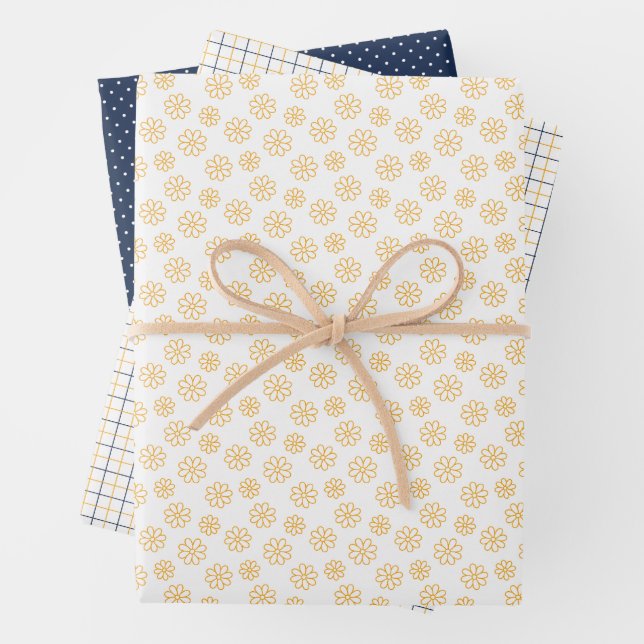 Yellow Daisies with Navy Wrapping Paper Sheets Geschenkpapier Set (Beispiel)
