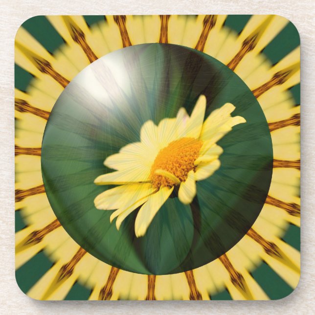 Yellow Daisy Abstrakt Floral Art Untersetzer Set (Vorderseite)