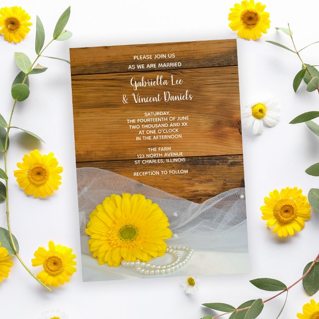 Yellow Daisy and Pearls Country Barn Wedding Einladung (Von Creator hochgeladen)