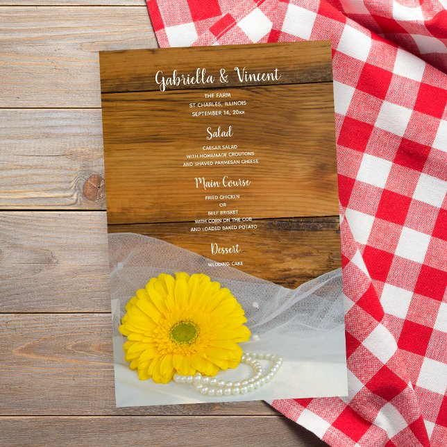 Yellow Daisy and Pearls Country Barn Wedding Menu (Von Creator hochgeladen)