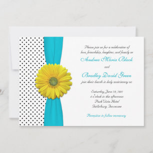 Yellow Daisy Aqua Polka Dot Wedding Einladung