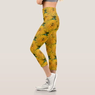Yellow Daisy Blume Nattern Pattern Capri Leggings