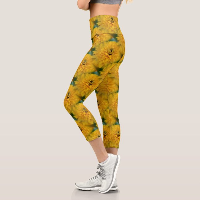 Yellow Daisy Blume Nattern Pattern Capri Leggings (Links)