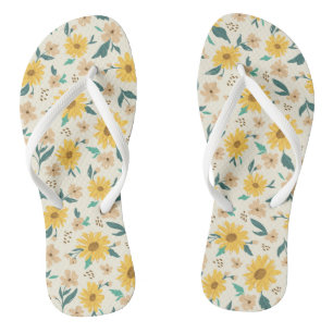 Yellow Daisy Blume Pattern Flip Flops