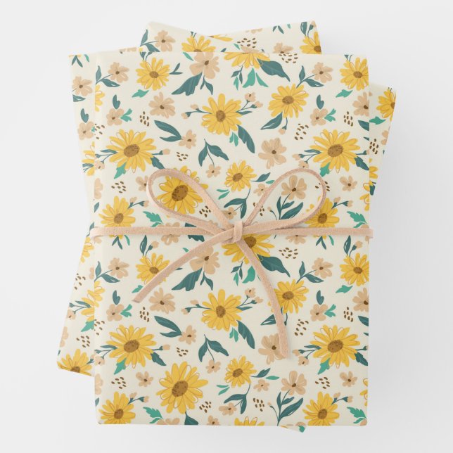 Yellow Daisy Blume Pattern Geschenkpapier Set (Beispiel)