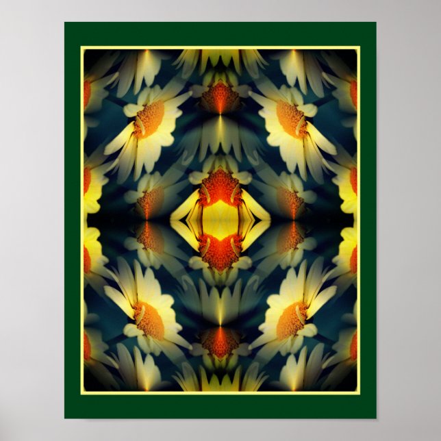 Yellow Daisy Blumen Mirror Abstrakt Poster (Vorne)
