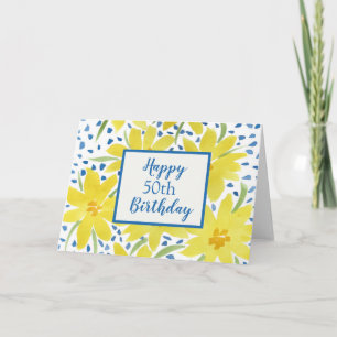 Yellow Daisy Bouquet Blue Dots Custom Geburtstag Karte