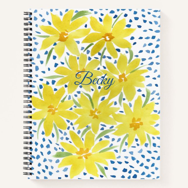Yellow Daisy Bouquet mit blauen Punkten Notizbuch (Vorderseite)