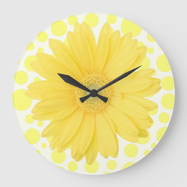 Yellow Daisy Clock Große Wanduhr (Vorderseite)