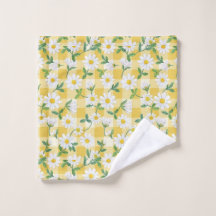 Yellow Daisy Floral Gingham Towel Set