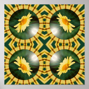 Yellow Daisy Floral Mirror Abstrakte Kunst Poster