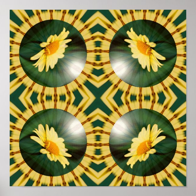 Yellow Daisy Floral Mirror Abstrakte Kunst Poster (Vorne)