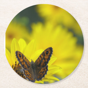 Yellow Daisy Helenium Runder Pappuntersetzer