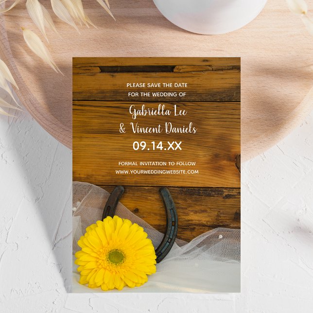 Yellow Daisy Horseshoe Barn Wedding Save the Date Einladung (Von Creator hochgeladen)