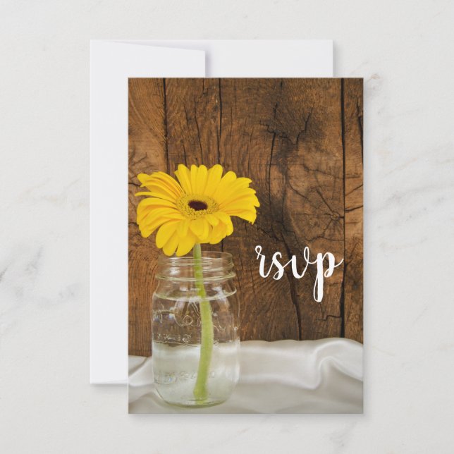 Yellow Daisy in Mason Jar Barn Wedding RSVP (Vorderseite)