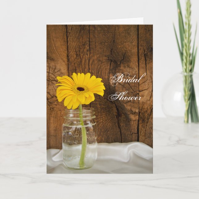 Yellow Daisy in Mason Jar Country Brautparty Einladung (Vorderseite)