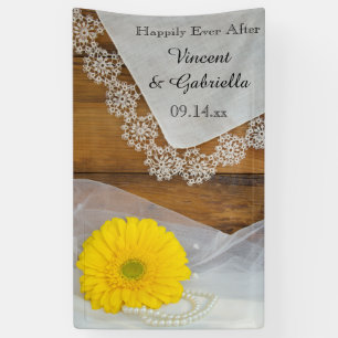 Yellow Daisy, Lace and Barn Wood Country Wedding Banner