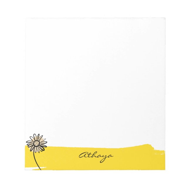 Yellow Daisy Line Art Custom Text Notizblock (Vorderseite)