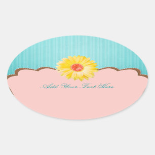 Yellow Daisy on Pink & Aquamarin Customizable Ovaler Aufkleber