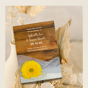 Yellow Daisy Pearls Barn Wedding Save the Date Einladung